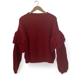 Maison Pholya Red Fringe Long Sleeve Sweater sz M